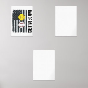 Dad of Ballers Softball Baseball Patriotic Wall Art Sets