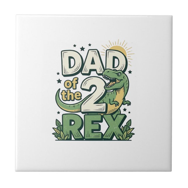 Dad of the 2 Rex Dinosaur Father Shirt Design_1 Ceramic Tile (Front)