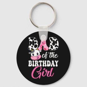 Dad Of The Birthday Girl Farm Cow 1st Birthday Keychain
