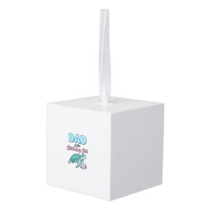Dad of the Birthday Girl Sea Turtle Vintage Shirt Cube Ornament