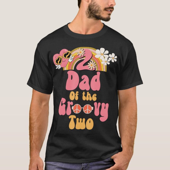 Dad Of The Groovy Two Peace Sign Retro Birthday Ma T-Shirt (Front)