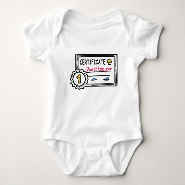 Dad of the Year certificate father's day Award Bab Baby Bodysuit (Front)