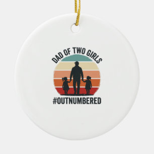 Dad of Two Girls Outnumbered Vintage Family Shirt_ Ceramic Ornament
