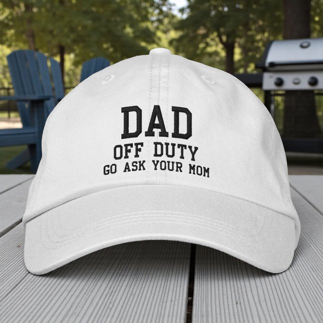 Dad Off Duty Simple Modern Typography Custom Embroidered Baseball Cap (Creator Uploaded)