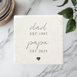Dad & Papa EST Personalized Gift Stone Coaster<br><div class="desc">Celebrate the legacy of fatherhood and the joy of becoming a grandparent with this elegant Dad & Papa EST personalized stone coaster. Featuring a timeless minimalist design with custom establishment years, this marble coaster is a perfect Father’s Day, new baby announcement, or birthday gift for both dad and grandpa. Stylish...</div>