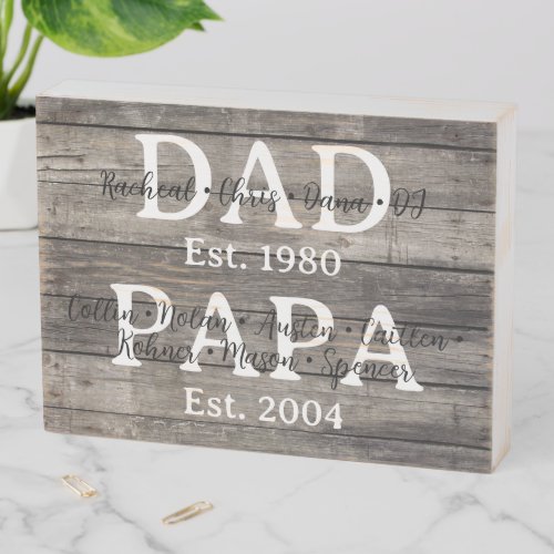 Dad Papa Established Wood Sign Kid Names Year