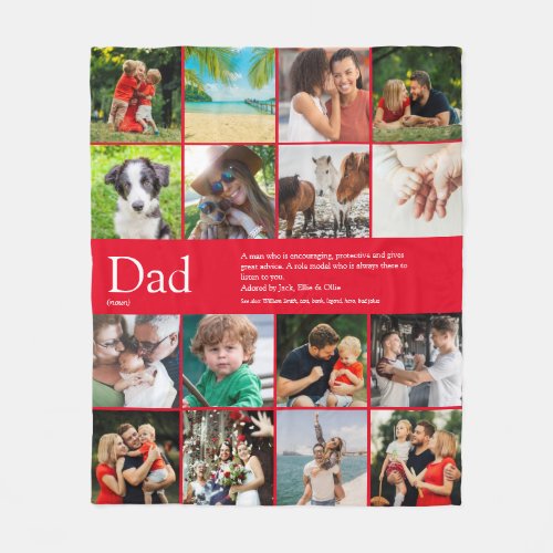 Dad Papa Father Daddy Definition 16 Photo Fun Red Fleece Blanket