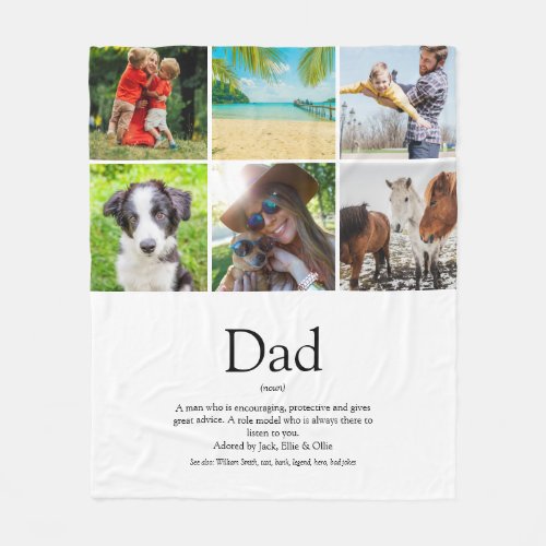 Dad Papa Father Definition 6 Photo Collage Fun Fleece Blanket