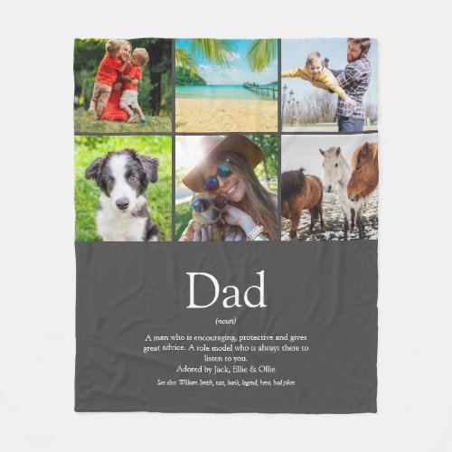 Dad Papa Father Definition 6 Photo Collage Gray Fleece Blanket