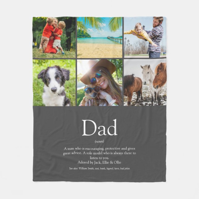 Dad Papa Father Definition 6 Photo Collage Gray Fleece Blanket (Front)