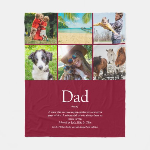 Dad Papa Father Definition 6 Photo Fun Burgundy Fleece Blanket