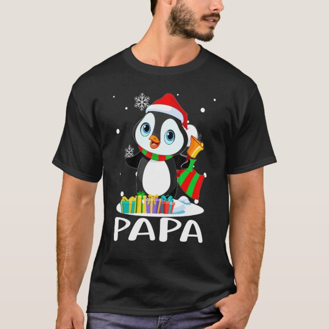 Dad Penguins Santa Hat  Christmas Matching Family T-Shirt (Front)