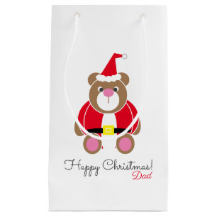 Dad Personalised teddy bear Father Christmas Small Gift Bag