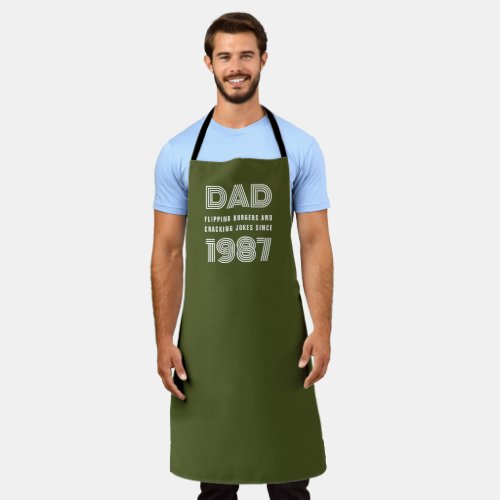 Dad Personalized Year Grill Master BBQ Army Green Apron