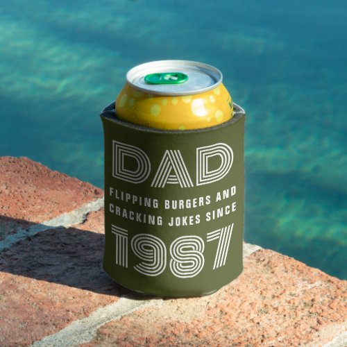 Dad Personalized Year Grill Master BBQ Army Green Can Cooler