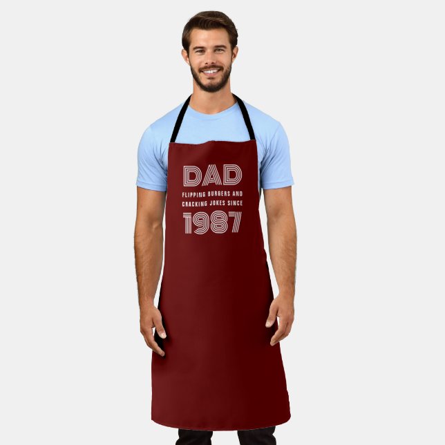 Dad Personalized Year Grill Master BBQ Red Apron (Worn)