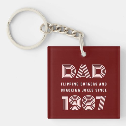 Dad Personalized Year Grill Master BBQ Red Keychain
