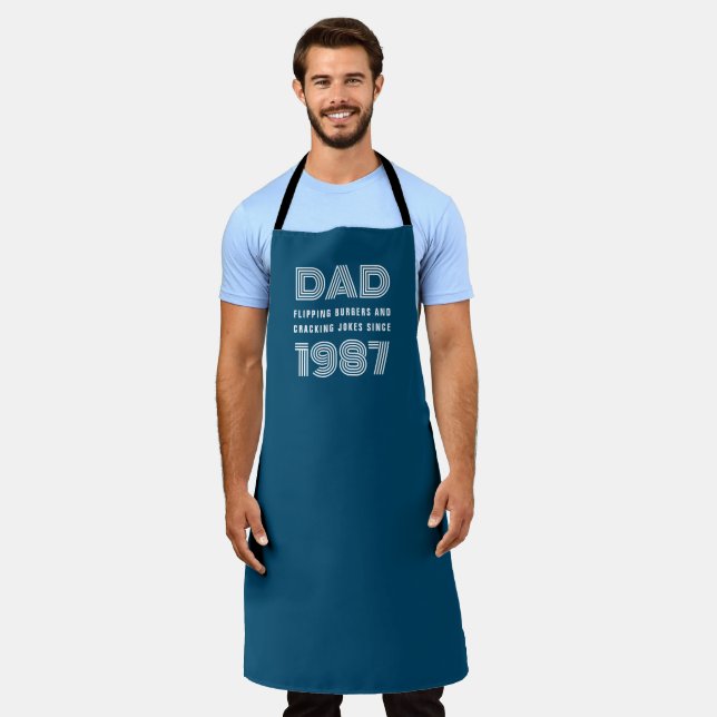Dad Personalized Year Grill Master BBQ Teal Blue Apron (Worn)