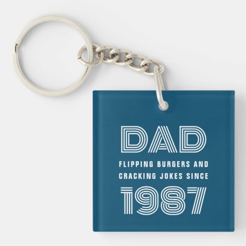 Dad Personalized Year Grill Master BBQ Teal Blue Keychain
