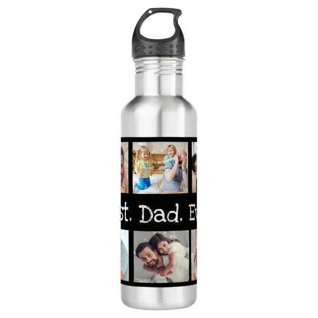 Dad Photo Collage Best Dad Ever in Black and White Stainless Steel Water Bottle (Front)