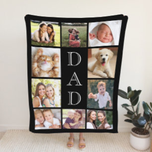 Dad Photo Collage Black Sherpa Blanket