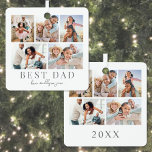 Dad Photo Collage Christmas Metal Ornament<br><div class="desc">Personalized "Best Dad" Square Christmas Ornament. This simple and elegant square ornament is a heartfelt way to celebrate Dad during the holiday season. The design features space for five personal photos, with "Best Dad" displayed underneath in a classic serif font. Beneath that, you can add "Love, the Kids' Names" in...</div>