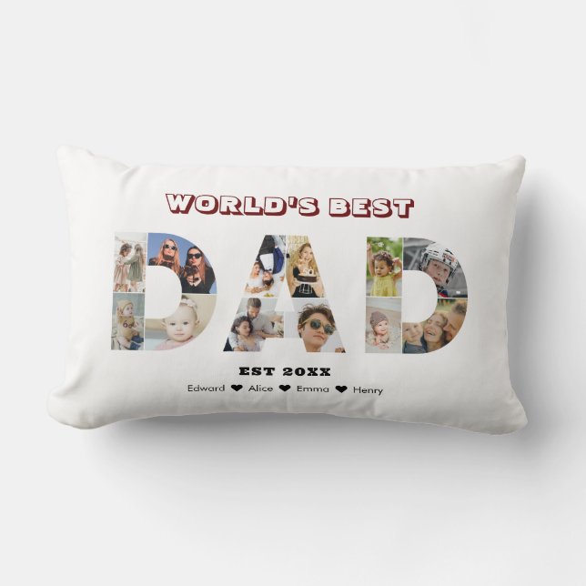 Dad Photo Collage Cutout Father's Day Birthday Lumbar Pillow (Front)