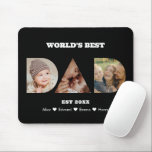Dad Photo Collage Cutout Father's Day Birthday Mouse Pad<br><div class="desc">Celebrate the special moments with your father with this Dad Photo Collage design. This customizable design is perfect for creating a personalized and heartfelt gift for Father's Day and Birthday celebration. Craft a beautiful collage with the word DAD, featuring cherished moments, creating a visual journey of the precious memories you've...</div>