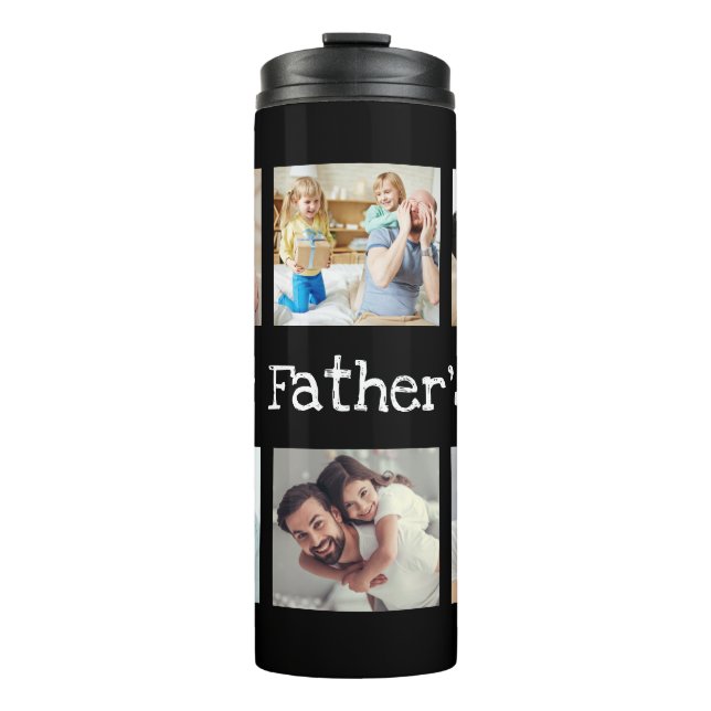 Dad Photo Collage Fathers Day in Black and White Thermal Tumbler (Front)
