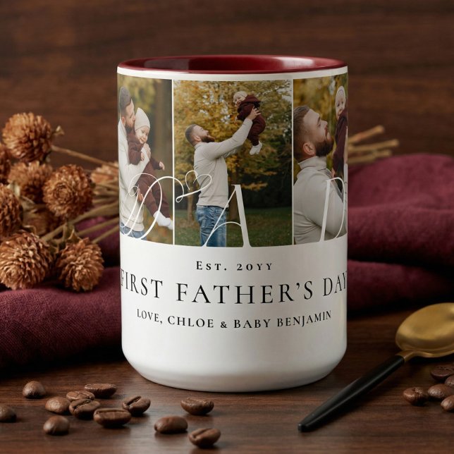 Dad Photo Collage First Father's Day Keepsake Gift Two-Tone Coffee Mug (Dad Photo Collage First Father's Day Keepsake Gift Two-Tone Coffee Mug)
