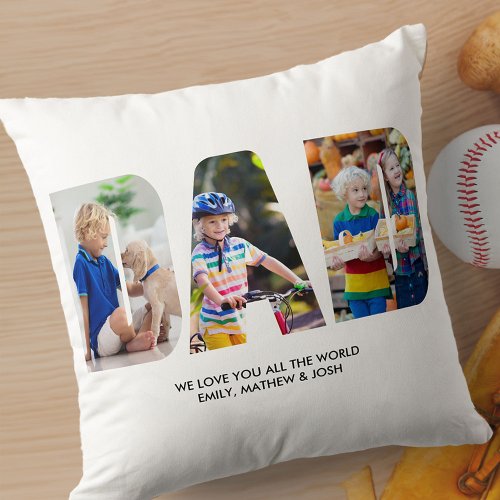 DAD Photo Collage Picture Letter Cutout Throw Pillow
