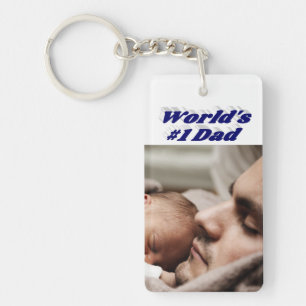 Dad Photo dark blue text Keychain