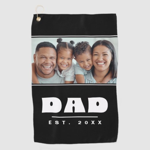 Dad Photo Est. Date Modern Black & White Sports  Golf Towel