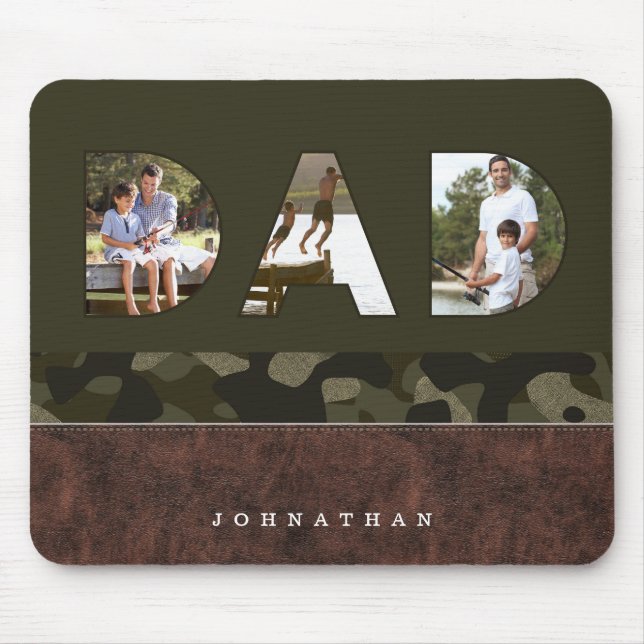 DAD Photo Frame Green Camouflage Pattern & Leather Mouse Pad (Front)