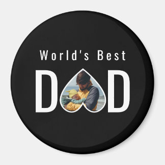 Dad Photo in Black Heart Frame Modern Text Magnet