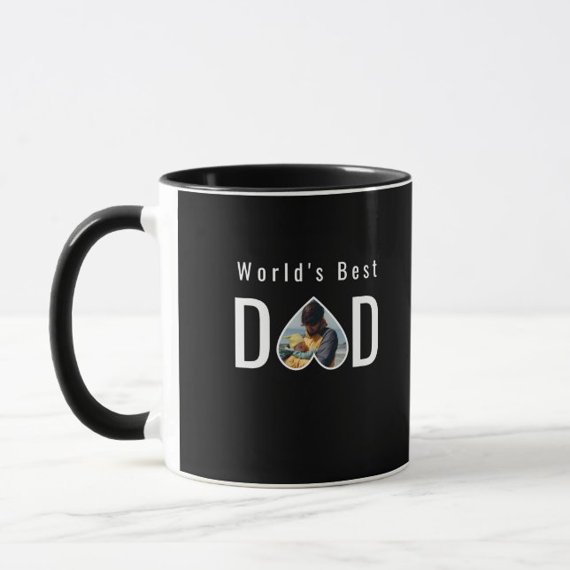 Dad Photo in Black Heart Frame Modern Text Mug (Left)