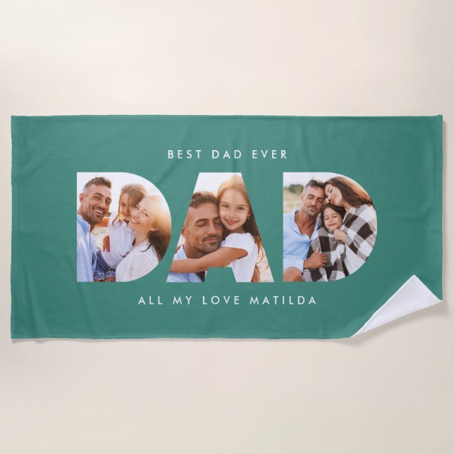 Dad photo modern typography child gift beach towel (Front)