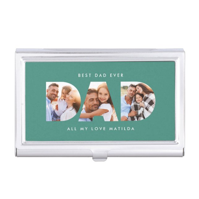 Dad photo modern typography child gift business card case (Front)