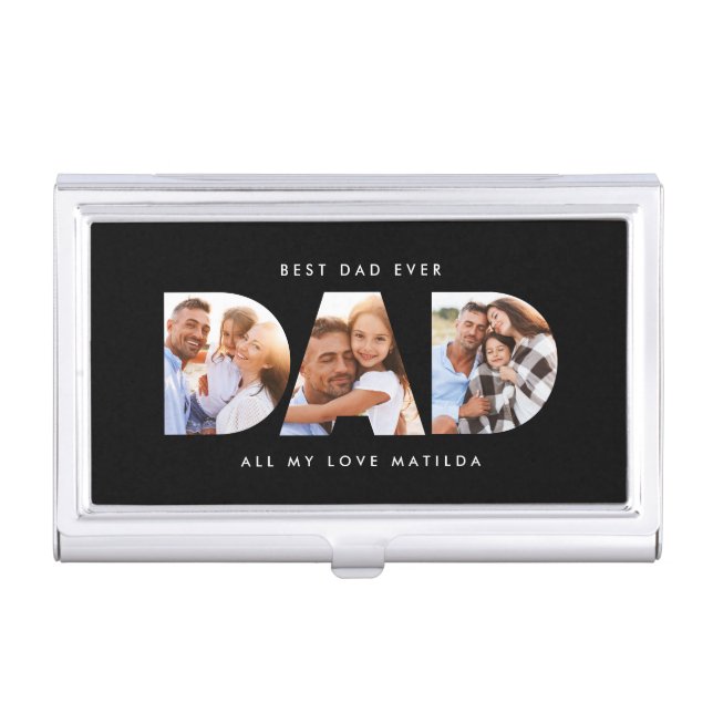 Dad photo modern typography child gift business card case (Front)