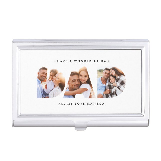 Dad photo modern typography child gift business card case (Front)