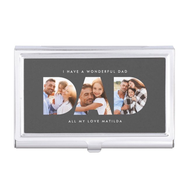 Dad photo modern typography child gift business card case (Front)