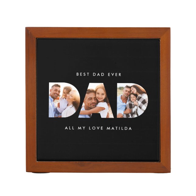 Dad photo modern typography child gift desk organizer (Front)