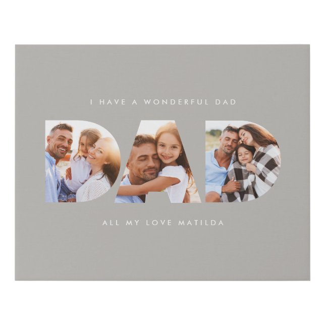 Dad photo modern typography child gift faux canvas (Front)