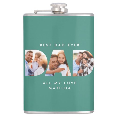 Dad photo modern typography child gift flask