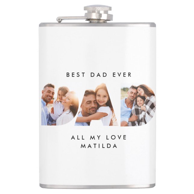 Dad photo modern typography child gift flask (Front)