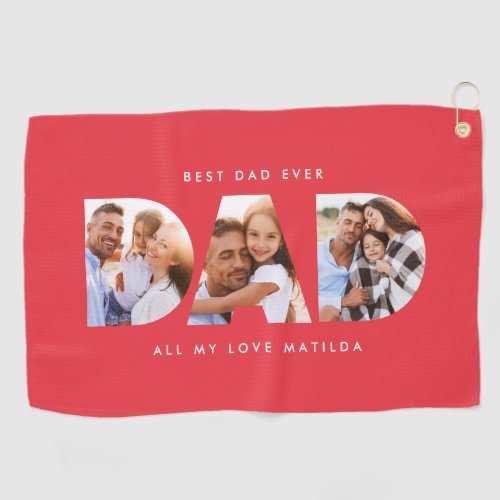 Dad photo modern typography child gift golf towel