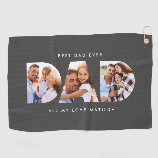 Dad photo modern typography child gift golf towel (Horizontal)