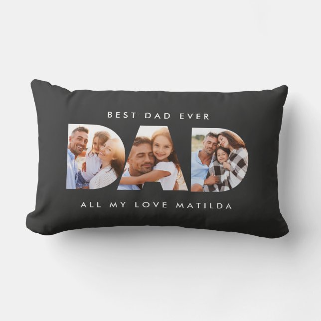 Dad photo modern typography child gift lumbar pillow (Front)