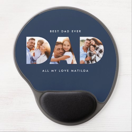 Dad photo modern typography child gift navy blue gel mouse pad