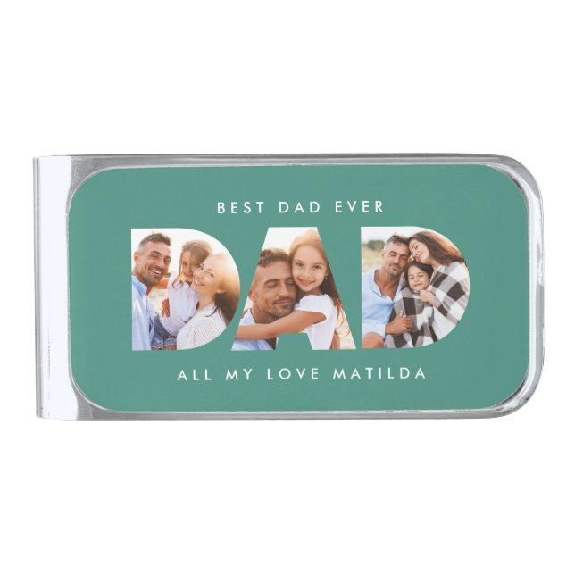 Dad photo modern typography child gift silver finish money clip (Front)